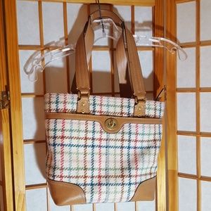 Coach Plaid Wool Shouder Bag with leather trim
